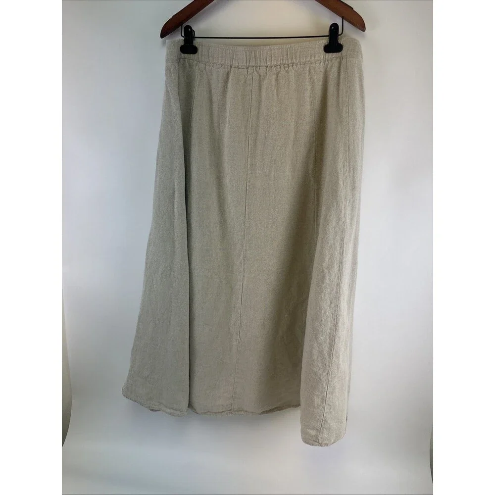 Soft Surroundings Linen Maxi Skirt Button Down Pockets Natural Tan Womens Large‎